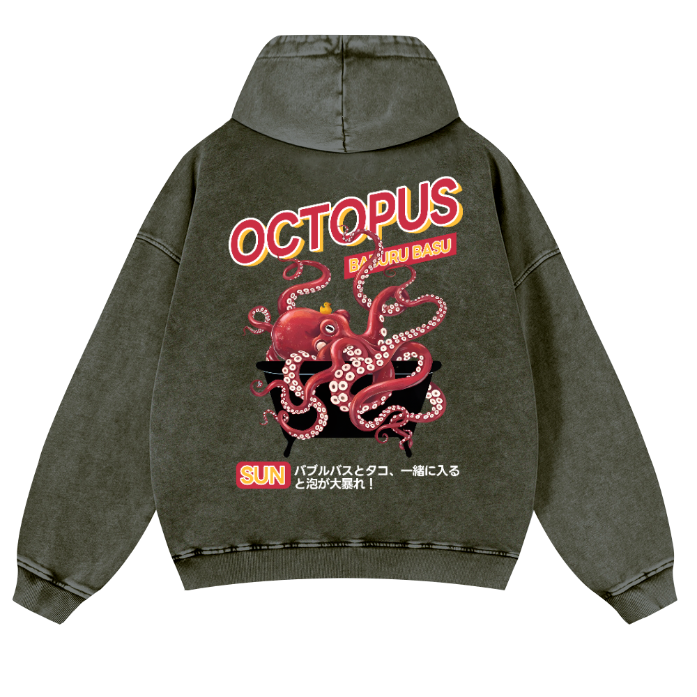 Bubble Bath Octopus Vintage Washed Cotton Back Art Hoodie