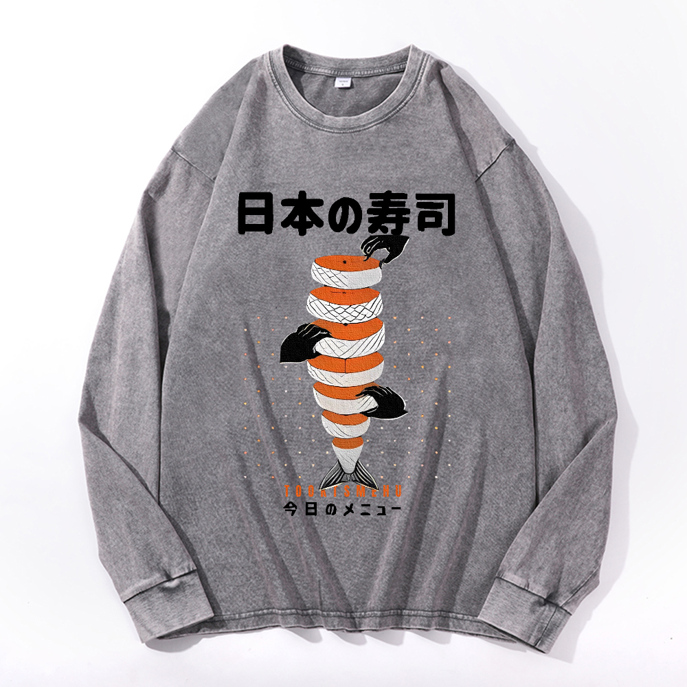 Vintage Cotton Wash Crewneck Long-Sleeve T-Shirt