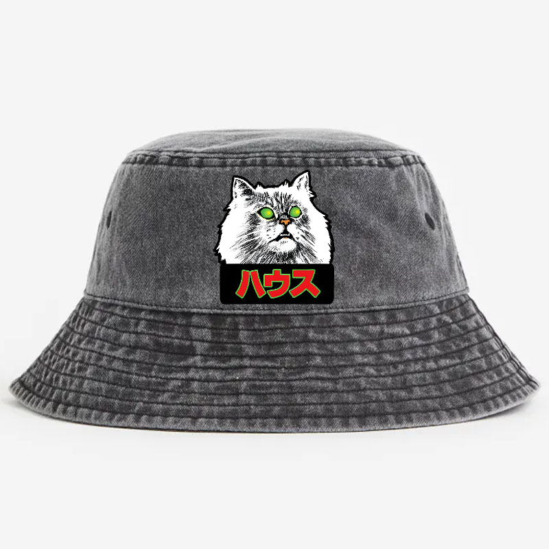 Hausu Cat Vintage 100% Cotton Bucket Hat