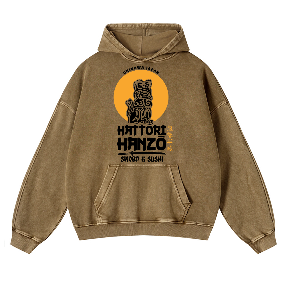 Okinawa Hattori Hanzo Komainu Vintage Washed Thick Cotton Hoodie