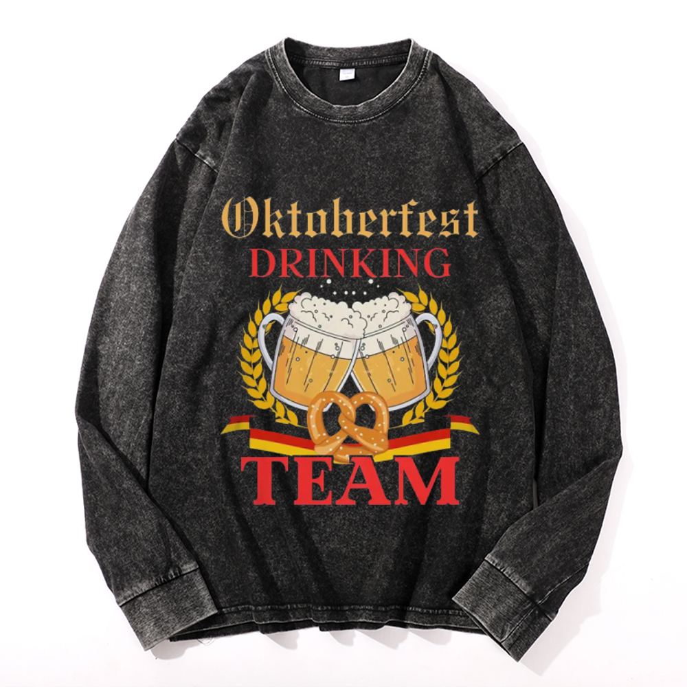 Oktoberfest Drinking Team Vintage Cotton Wash Crewneck Long-Sleeve T-Shirt
