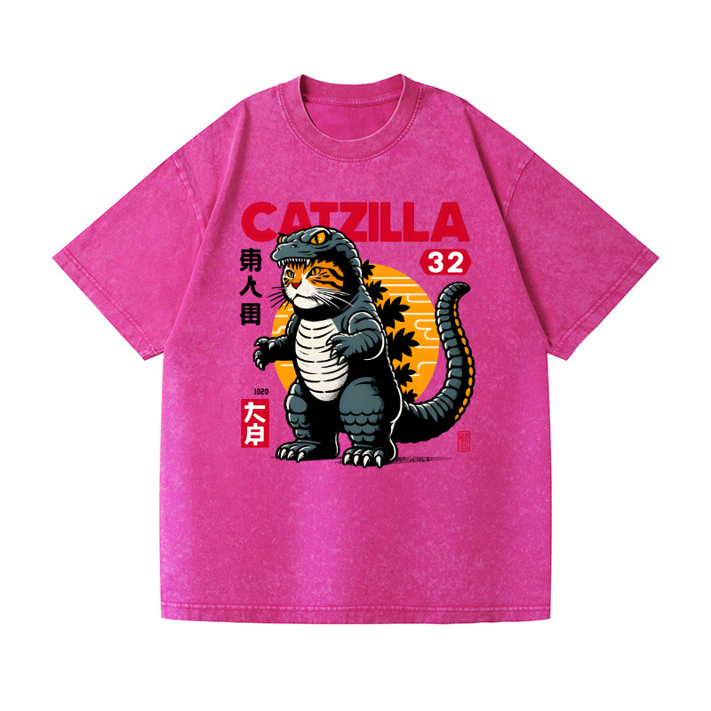 Cat Kaiju Vintage Wash Japanese Design T-Shirt