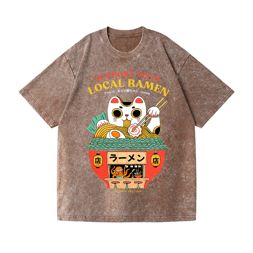Ramen Lucky Cat Vintage Wash Japanese Design T-Shirt