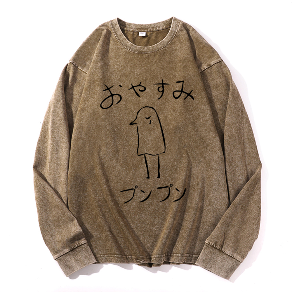 Vintage Cotton Wash Crewneck Long-Sleeve T-Shirt