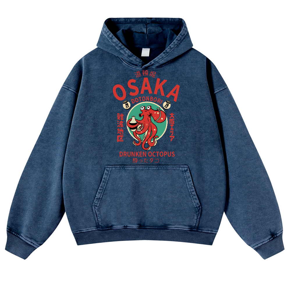 Osaka Drunken Octopus Vintage Washed Thick Cotton Hoodie