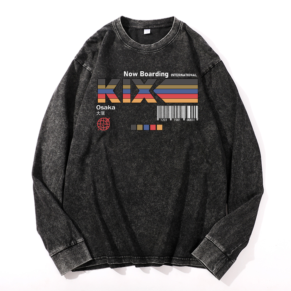 Kansai International Airport Vintage Cotton Wash Crewneck Long-Sleeve T-Shirt