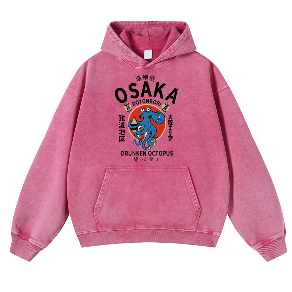 Osaka Drunken Octopus Vintage Washed Thick Cotton Hoodie