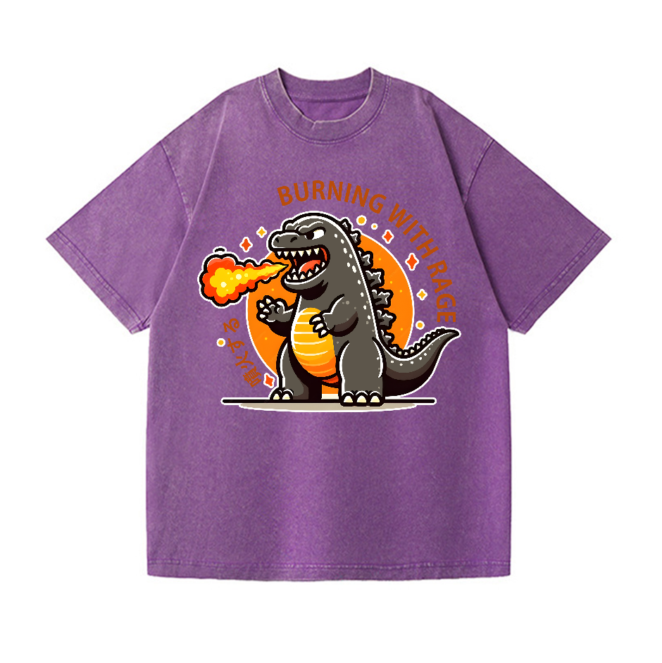 Burning Kaiju Vintage Wash Japanese Design T-Shirt