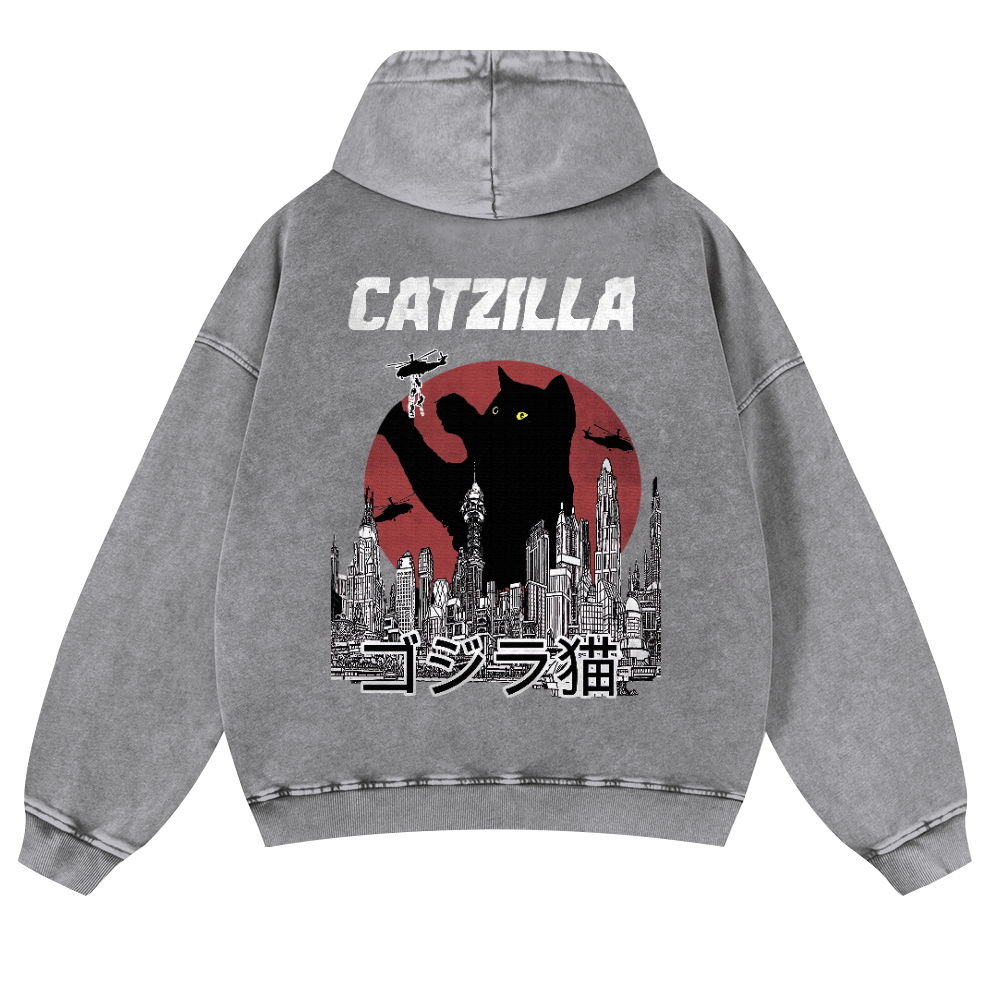 Catzilla Cat Kaiju Vintage Washed Cotton Back Art Hoodie