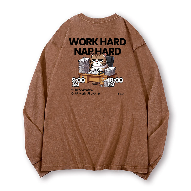 Cat Vintage Washed Cotton Back Art Long-sleeve T-shirt