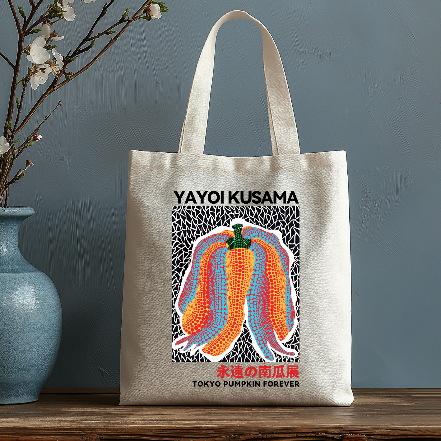 Yayoi Kusama Pumpkin Japanese Style Canvas Tote Bag