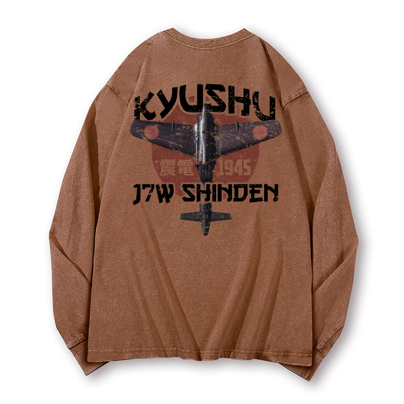 Kyushu J7W Shinden Fighter Vintage Washed Cotton Back Art Long-sleeve T-shirt