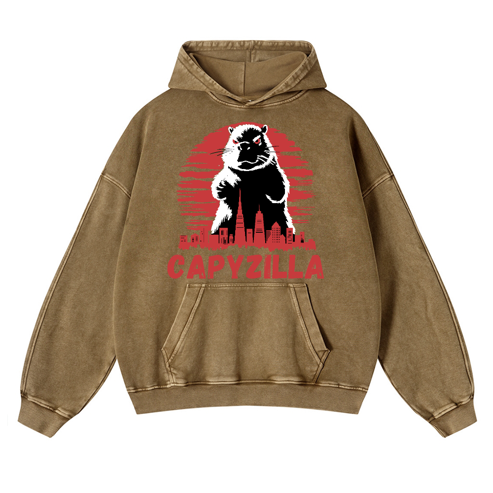 Capybara Kaiju Capyzilla Vintage Washed Thick Cotton Hoodie
