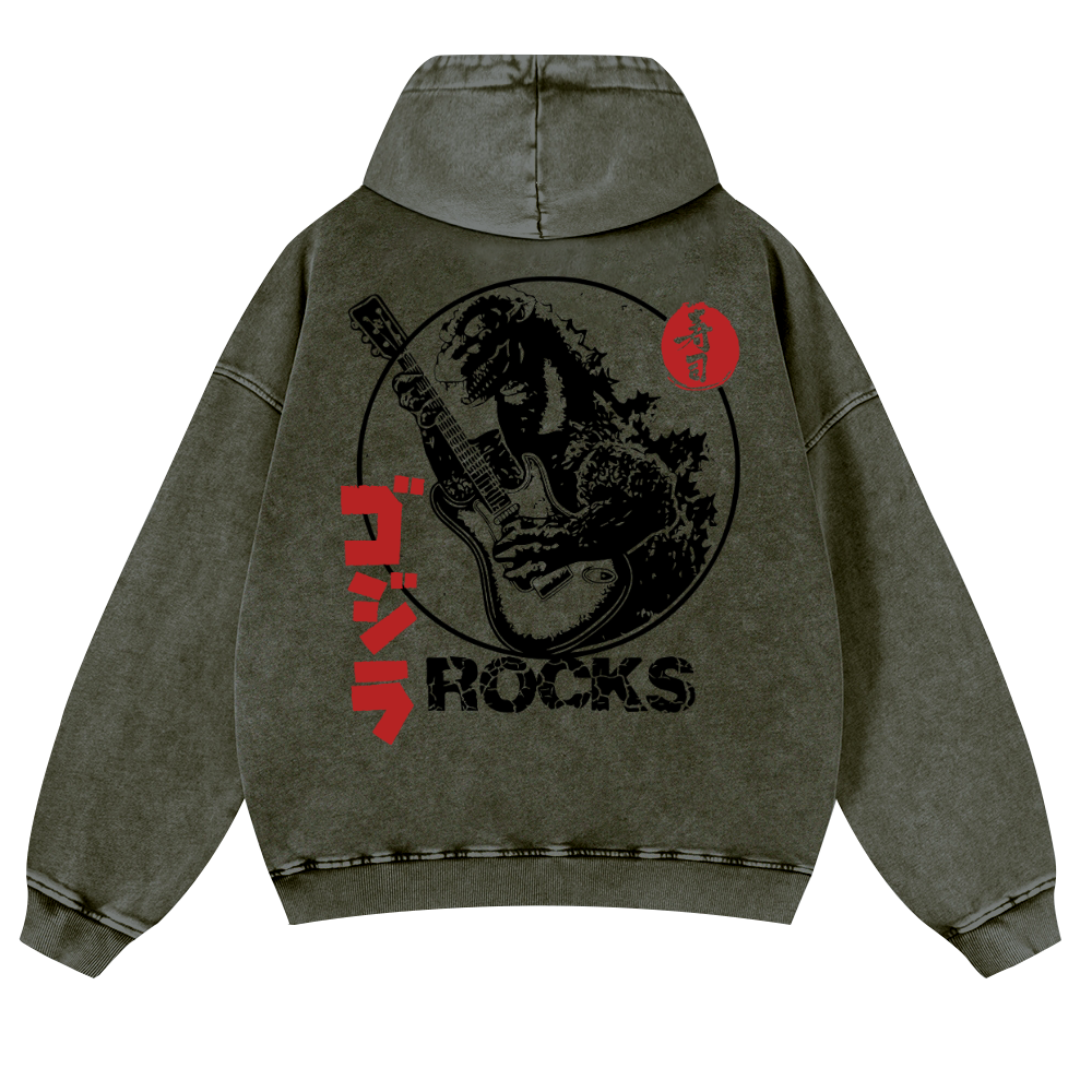 Rock Kaiju Vintage Washed Cotton Back Art Hoodie