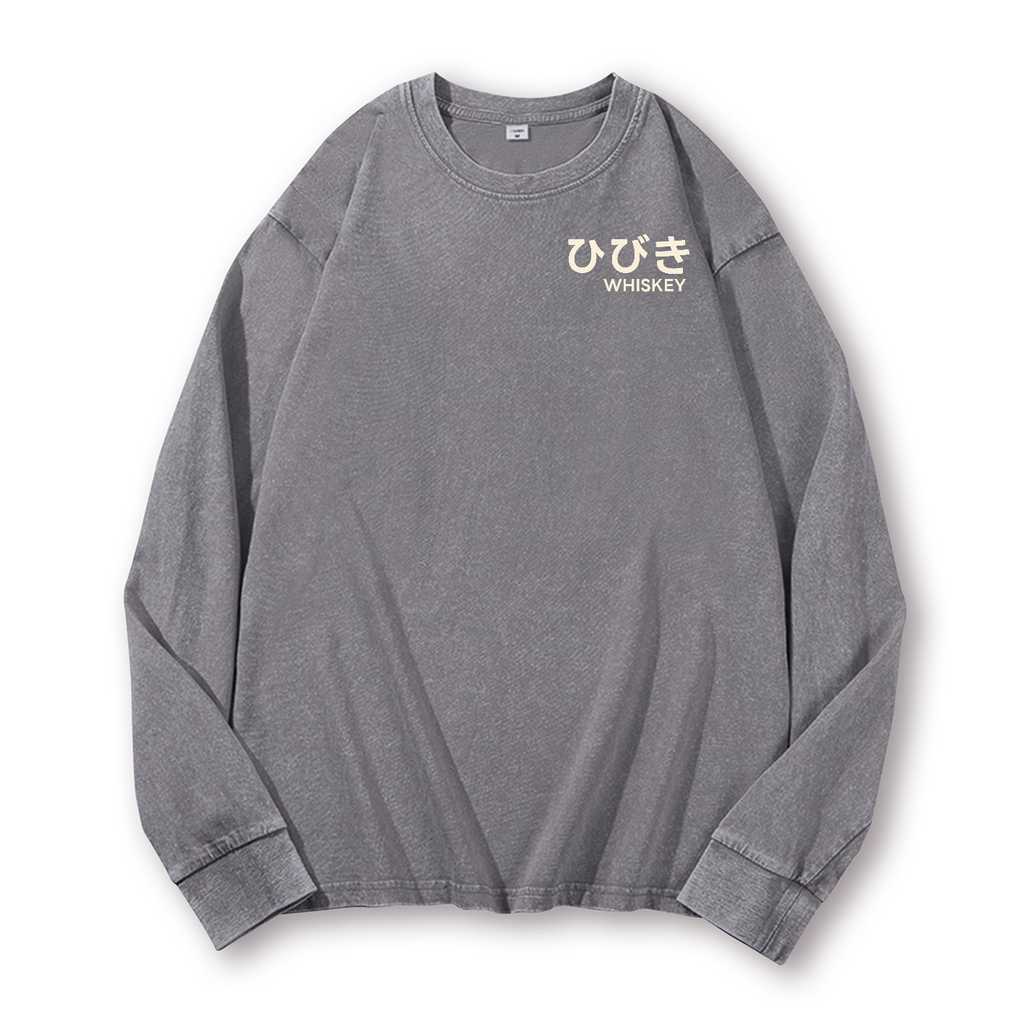 Hibiki Whisky Vintage Washed Cotton Back Art Long-sleeve T-shirt