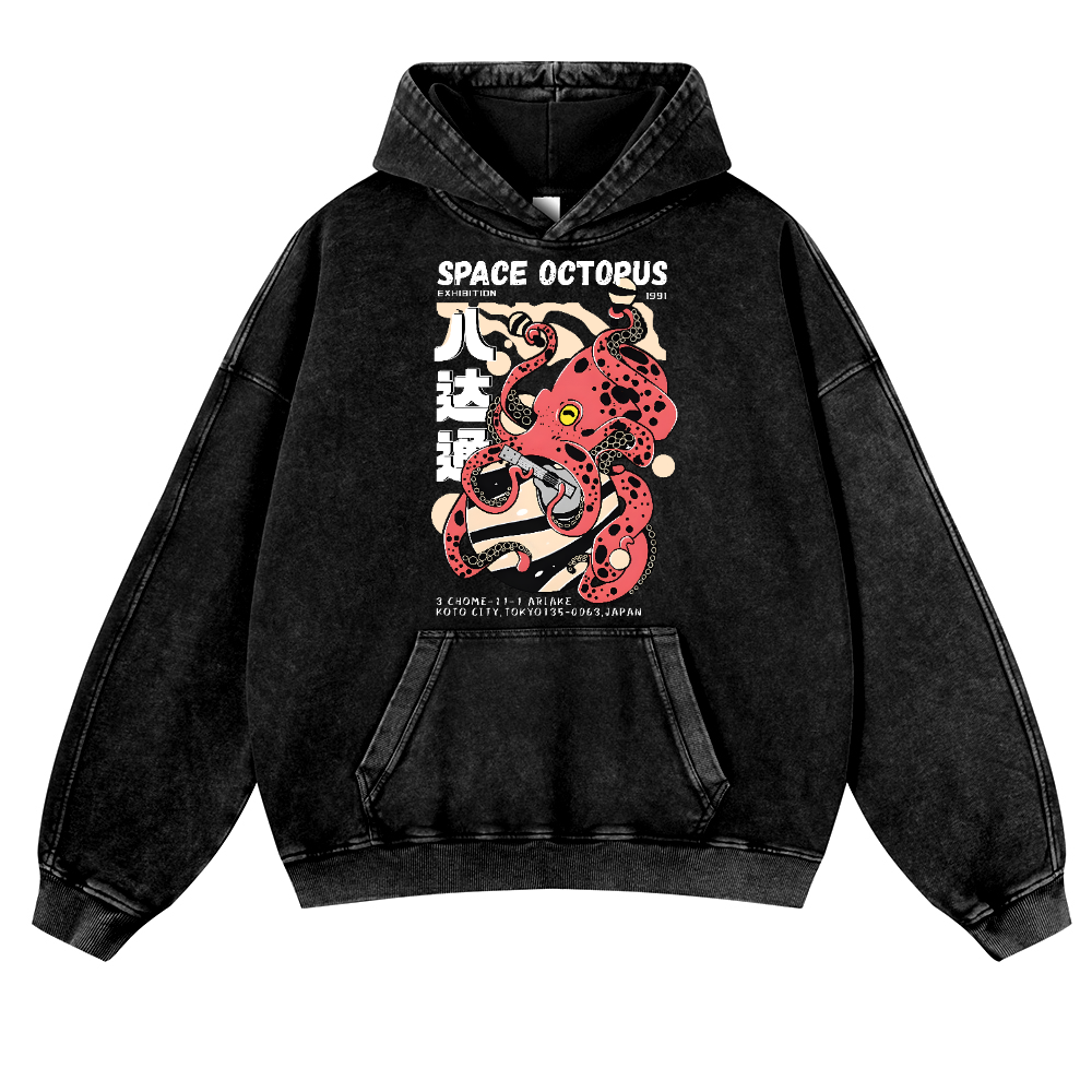 Space Octopus Vintage Washed Thick Cotton Hoodie