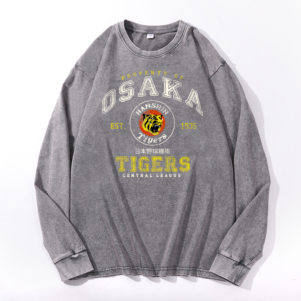 Osaka Tigers Vintage Cotton Wash Crewneck Long-Sleeve T-Shirt