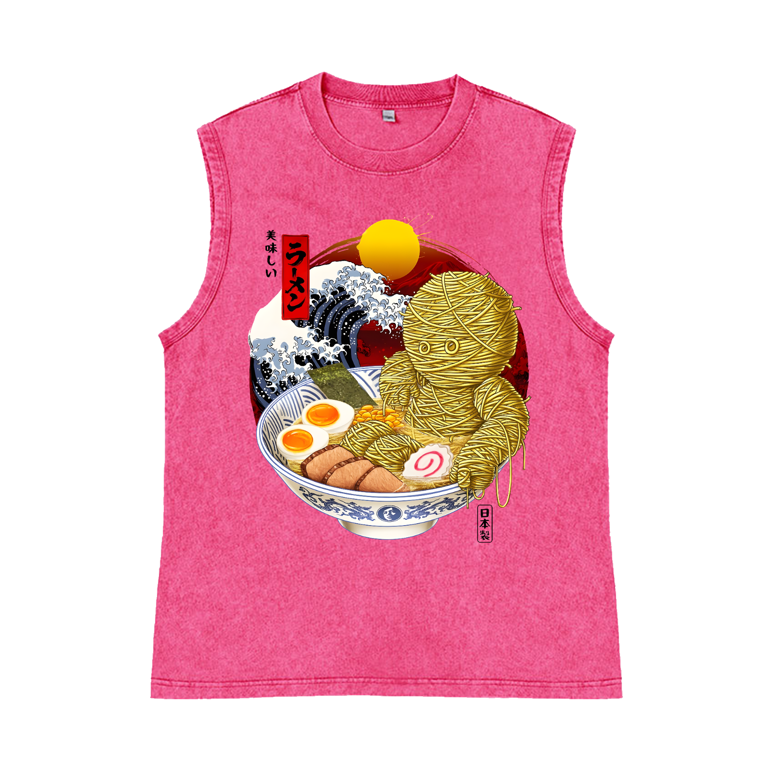 Ramen Mummy Pure Cotton Wash-Dyed Sleeveless Tank Top