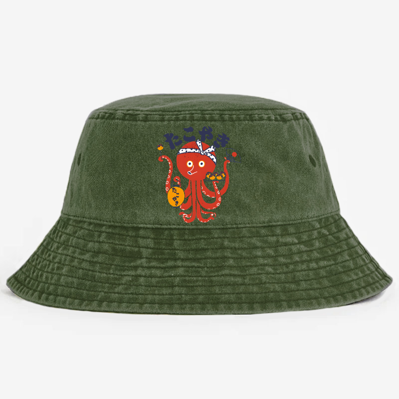 Takoyaki Octopus Vintage 100% Cotton Bucket Hat