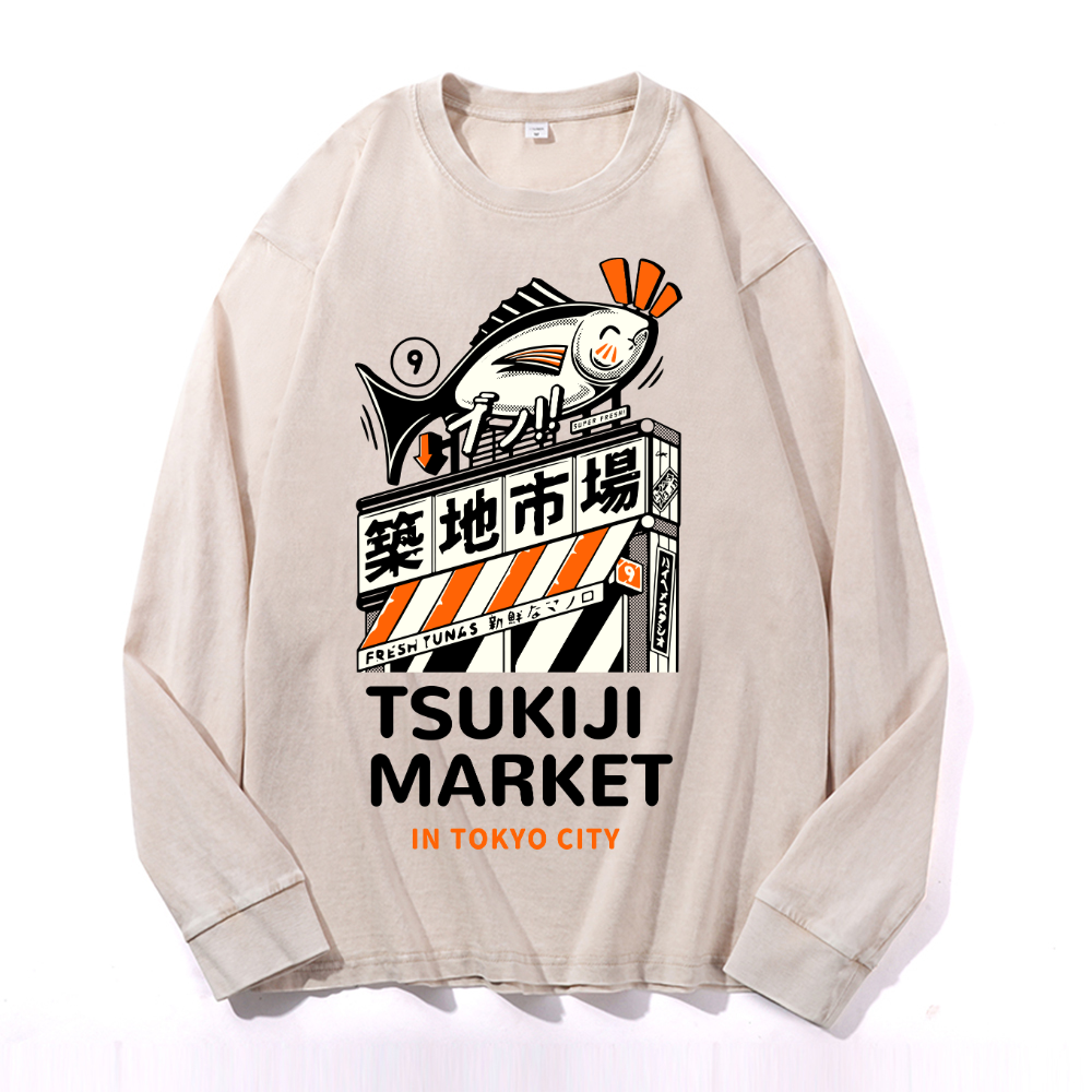 Tsukiji Market Vintage Cotton Wash Crewneck Sweatshirt
