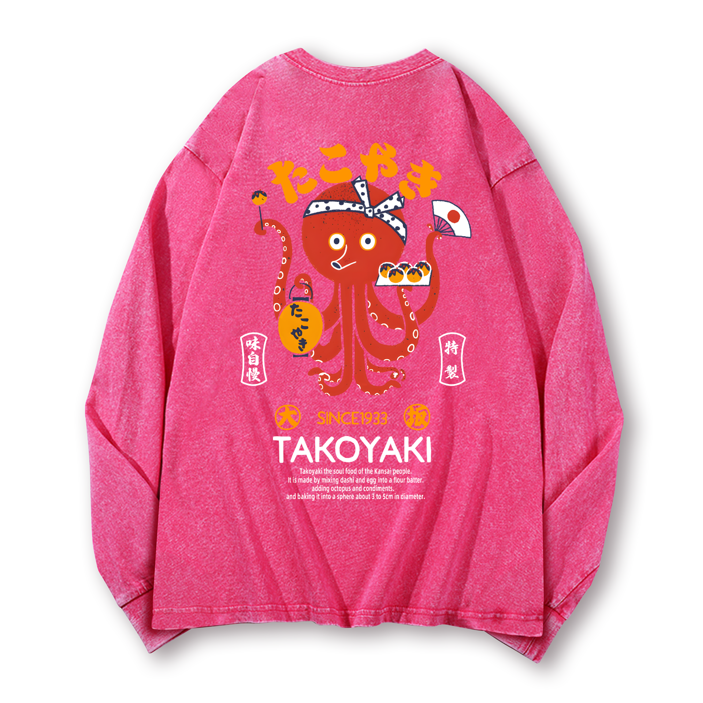 Takoyaki Octopus Vintage Washed Cotton Back Art Long-sleeve T-shirt
