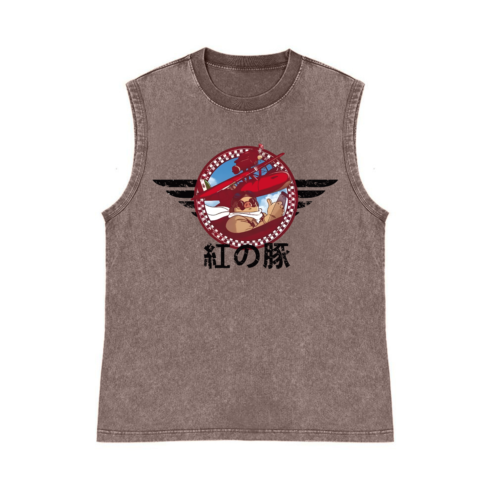 Ghibli Porco Rosso Pure Cotton Wash-Dyed Sleeveless Tank Top
