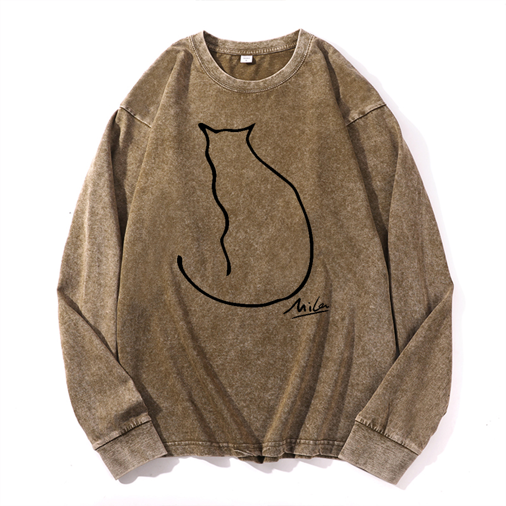 Mila Cat Vintage Cotton Wash Long-sleeve T-shirt
