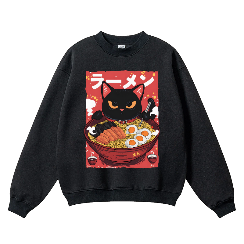Ramen Cat Vintage Cotton Blend Crewneck Sweatshirt