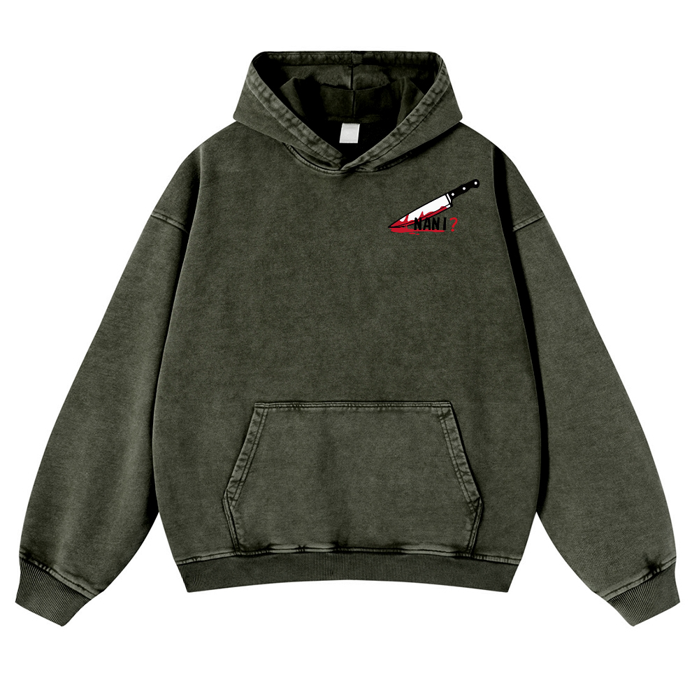 The Black Cat with a Knife Vintage Washed Cotton Back Art Hoodie