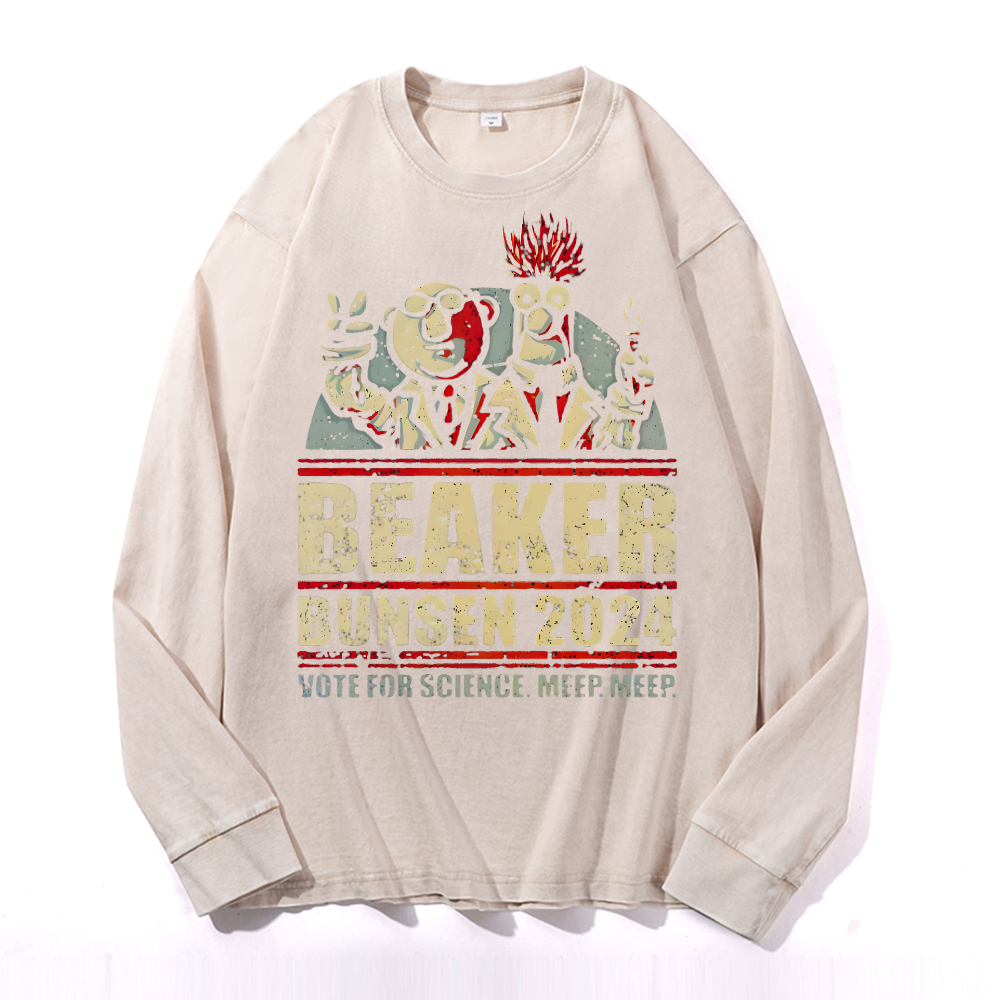 Beaker Bunsen 2024Vintage Cotton Wash Crewneck Long-Sleeve T-Shirt