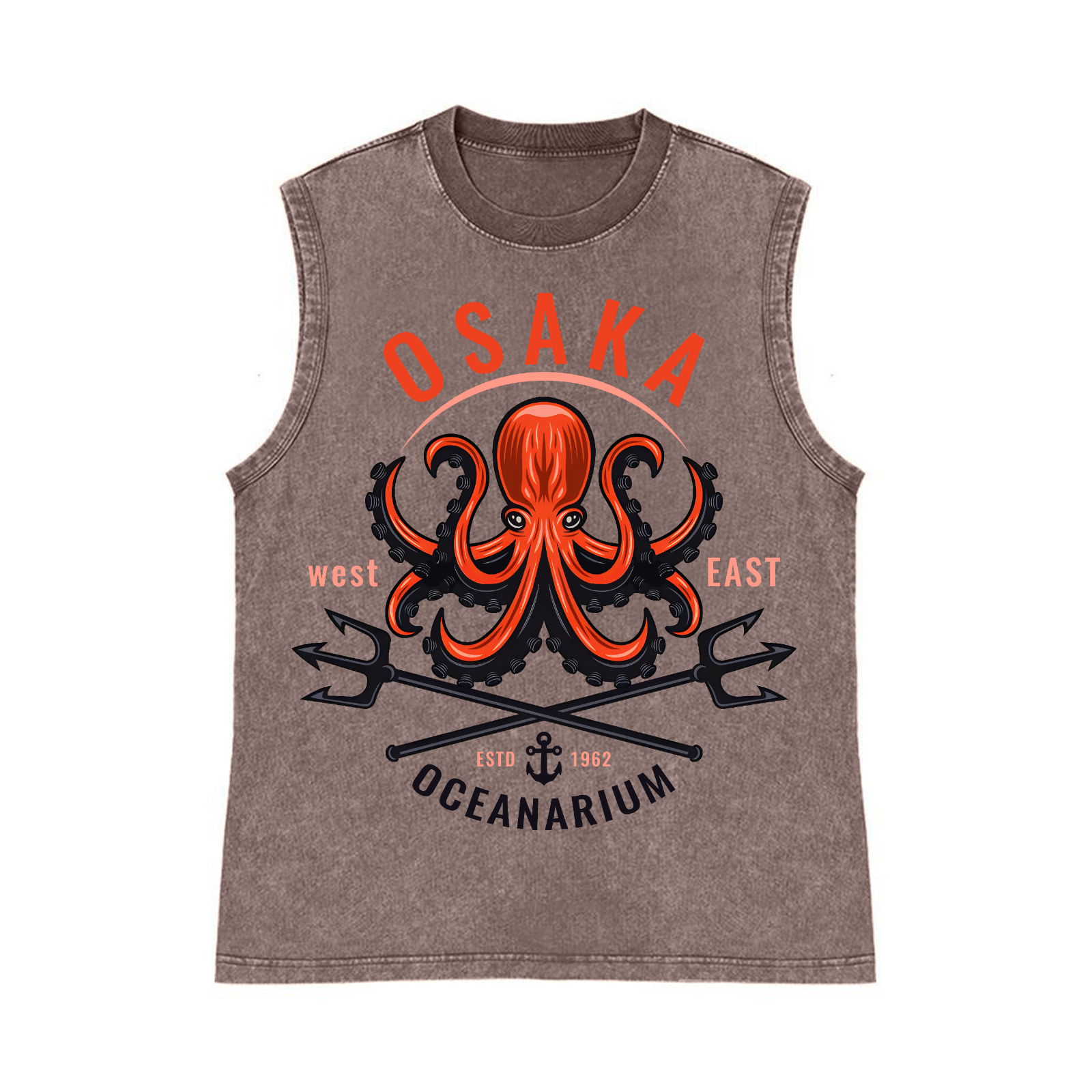 Osaka Octopus Pure Cotton Wash-Dyed Sleeveless Tank Top