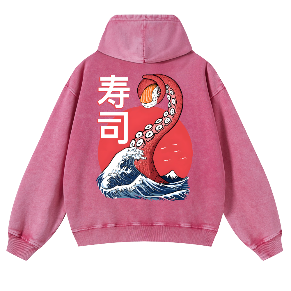 Sushi Octopus Vintage Washed Cotton Back Art Hoodie