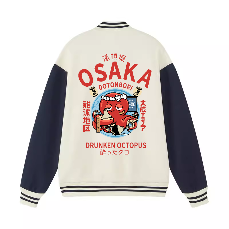 Osaka Dotonbori Drunken Octopus Vintage Cotton Varsity Jacket