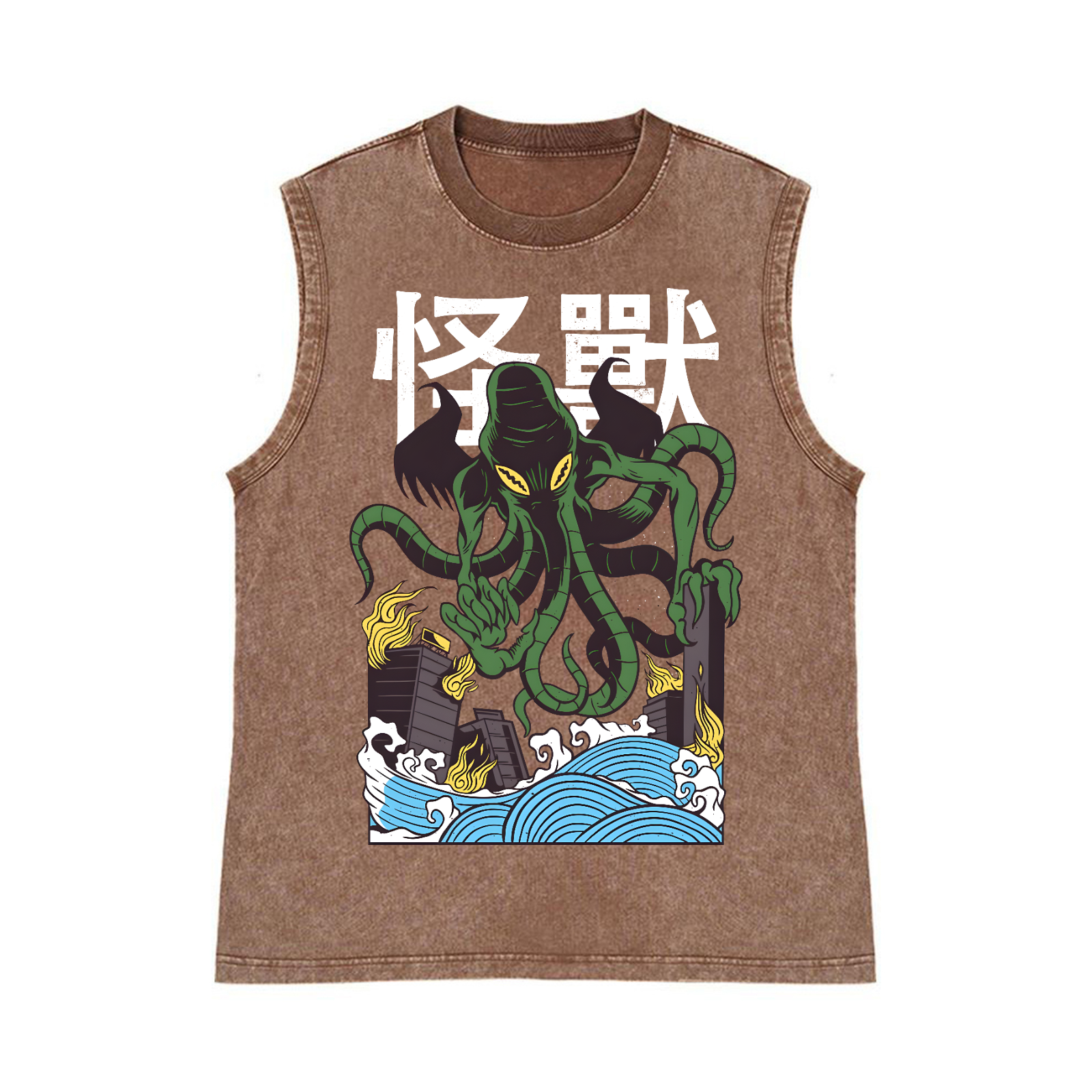 Monster Pure Cotton Wash-Dyed Sleeveless Tank Top