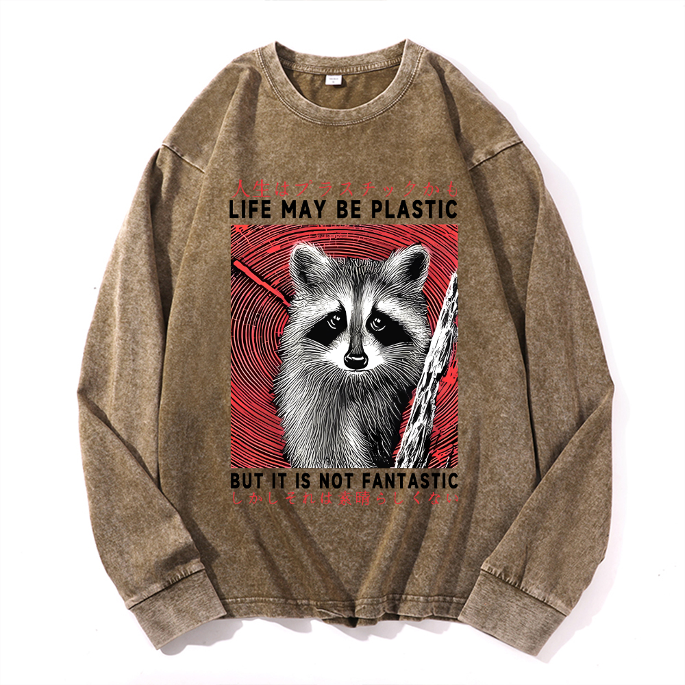 Vintage Cotton Wash Crewneck Long-Sleeve T-Shirt