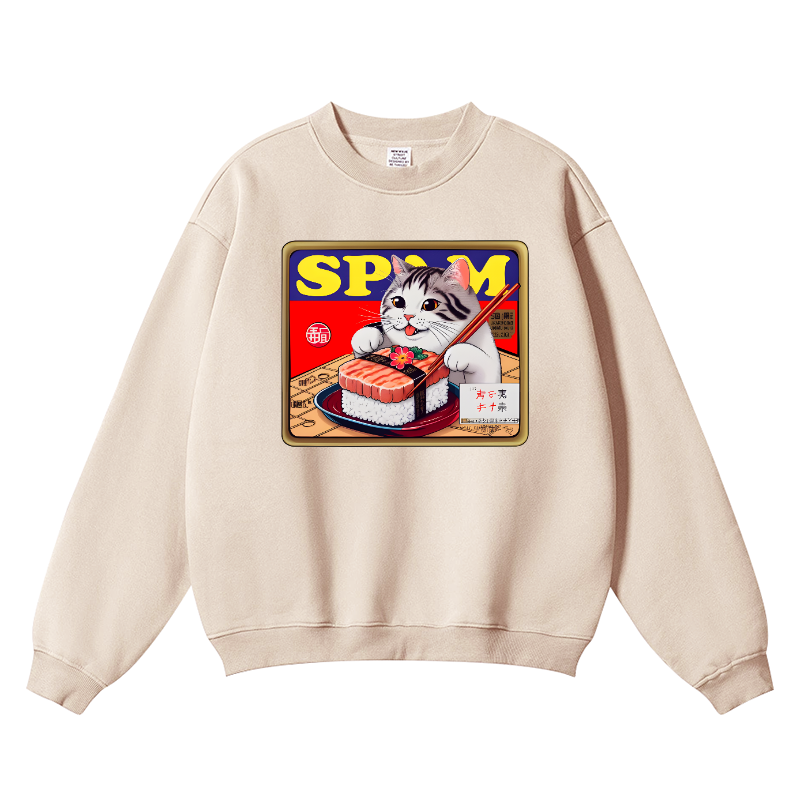 Spam Cat Vintage Cotton Blend Crewneck Sweatshirt