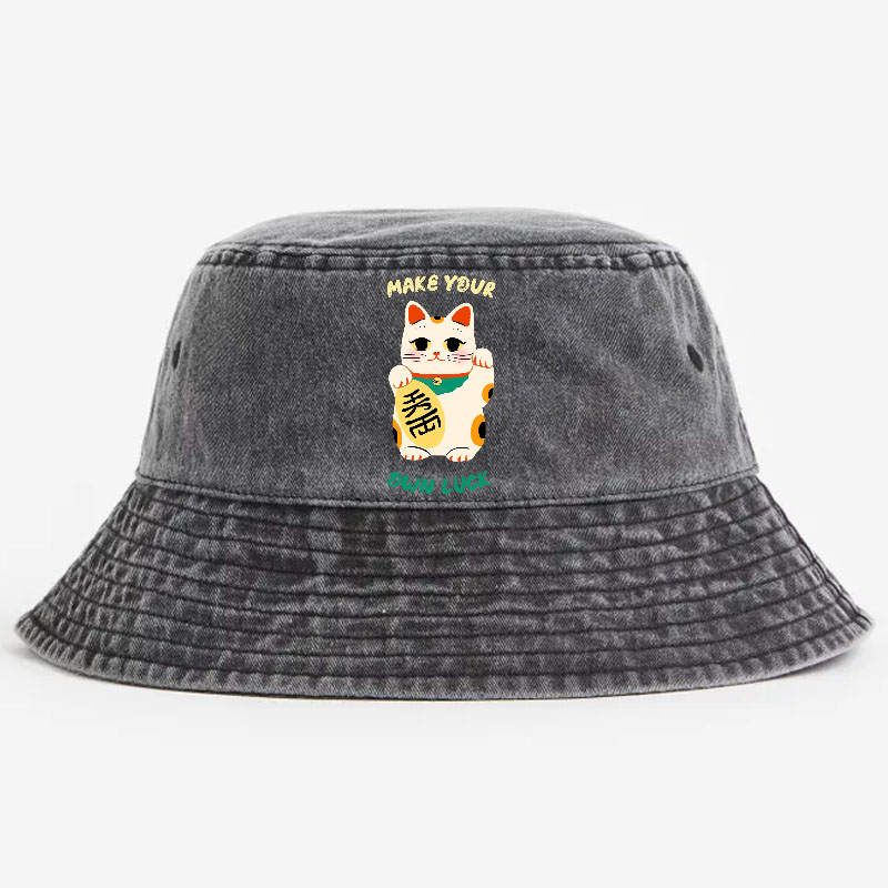 Lucky Cat Vintage 100% Cotton Bucket Hat