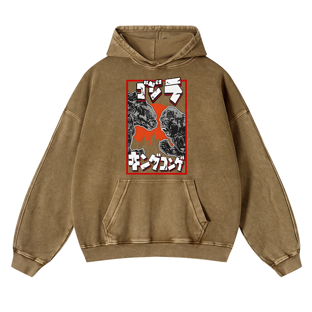 Kaiju VS King Kong Vintage Washed Thick Cotton Hoodie