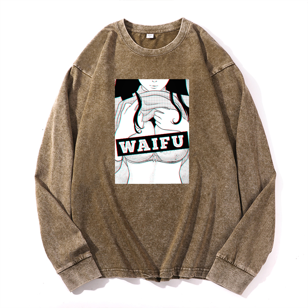 Vintage Cotton Wash Crewneck Long-Sleeve T-Shirt