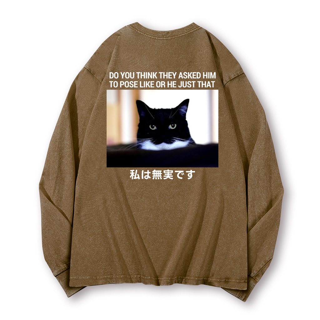 Cat Vintage Washed Cotton Back Art Long-sleeve T-shirt