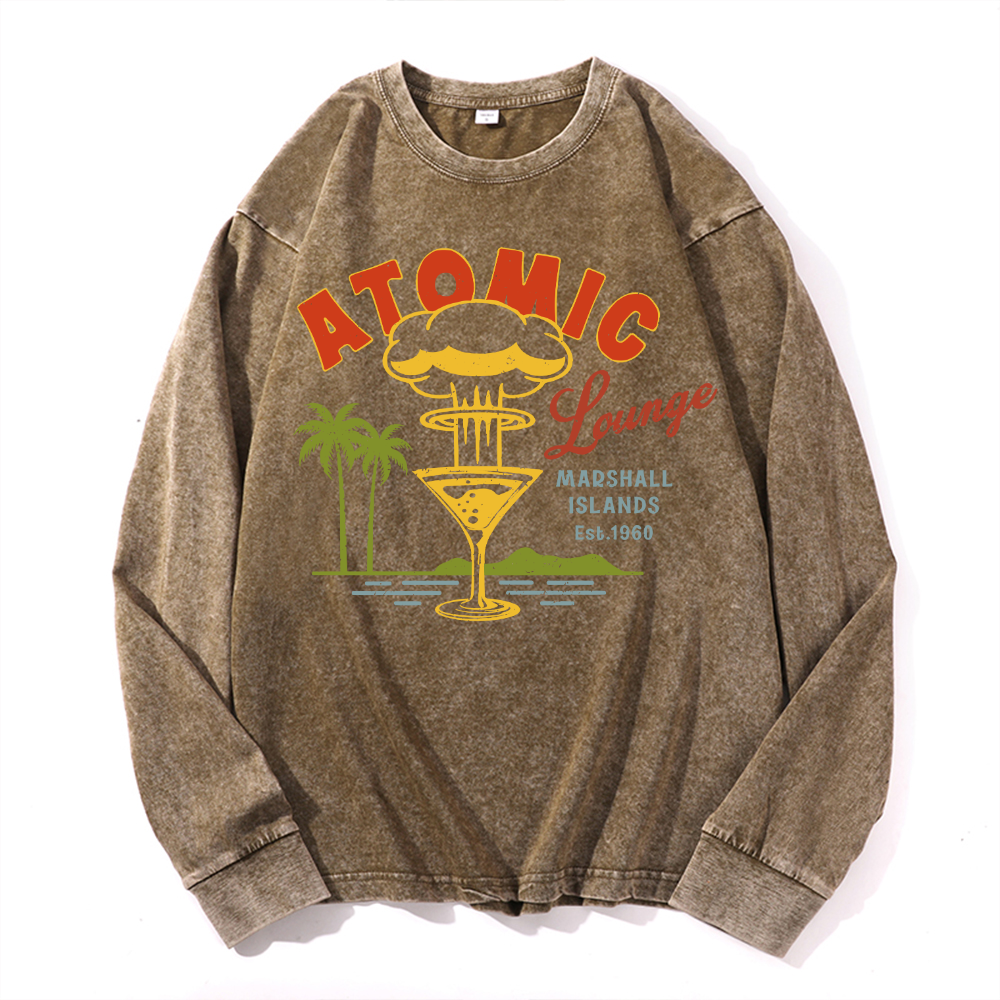 Hiroshima Atomic Marshall Island Vintage Cotton Wash Crewneck Long-Sleeve T-Shirt