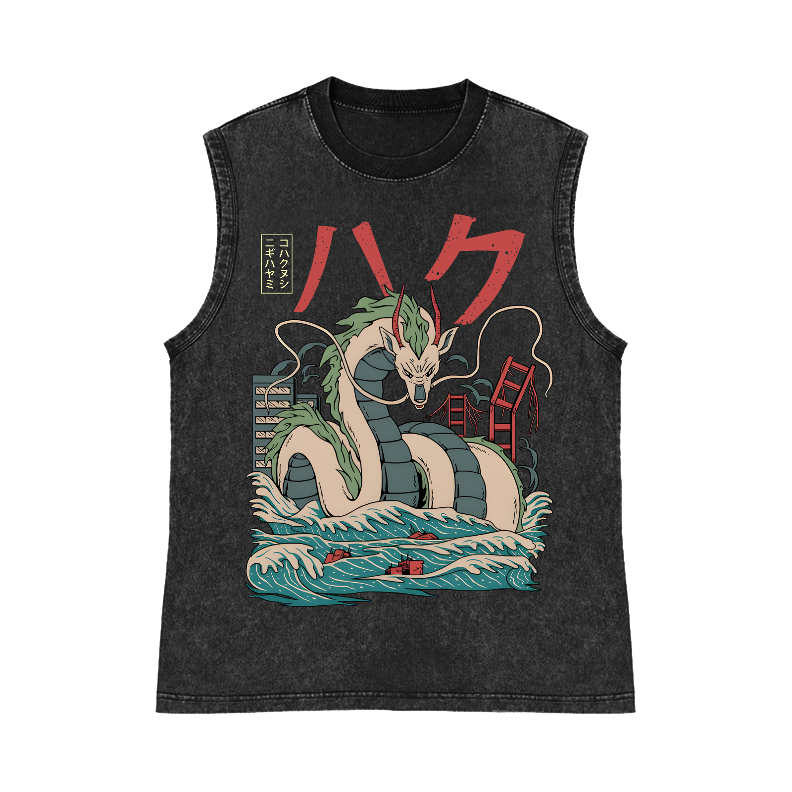 Dragon Pure Cotton Wash-Dyed Sleeveless Tank Top
