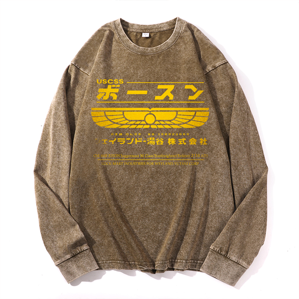 Weyland Yutani  Vintage Cotton Wash Crewneck Long-Sleeve T-Shirt