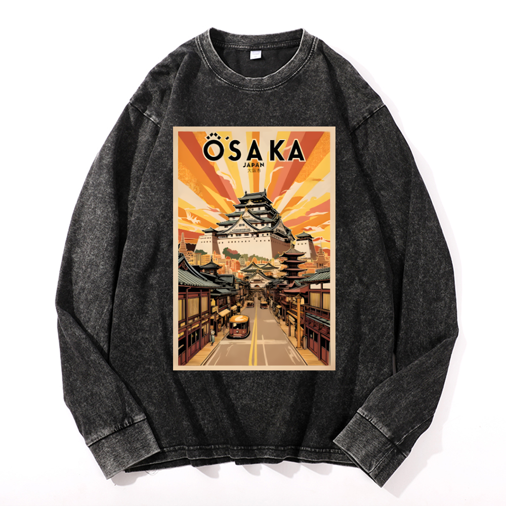 Osaka Vintage Cotton Wash Crewneck Long-Sleeve T-Shirt