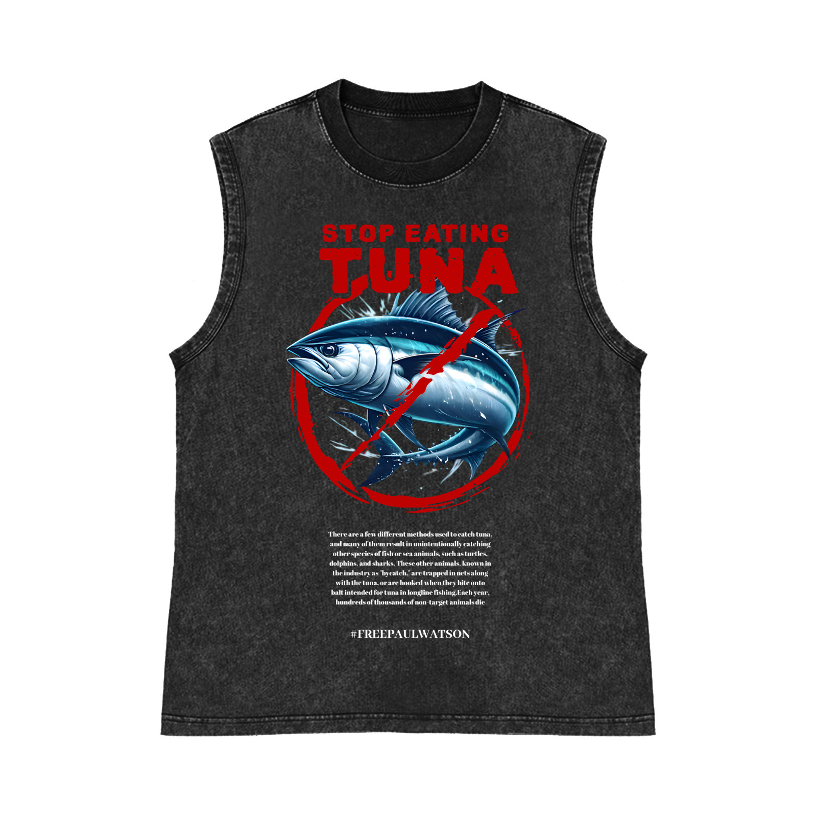 Stop Eating Tuna Pure Cotton Wash-Dyed Sleeveless Tank Top
