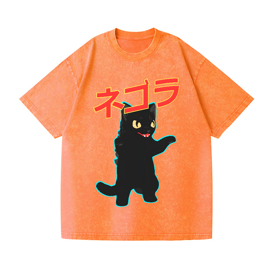 Cat Kaiju Vintage Wash Japanese Design T-Shirt