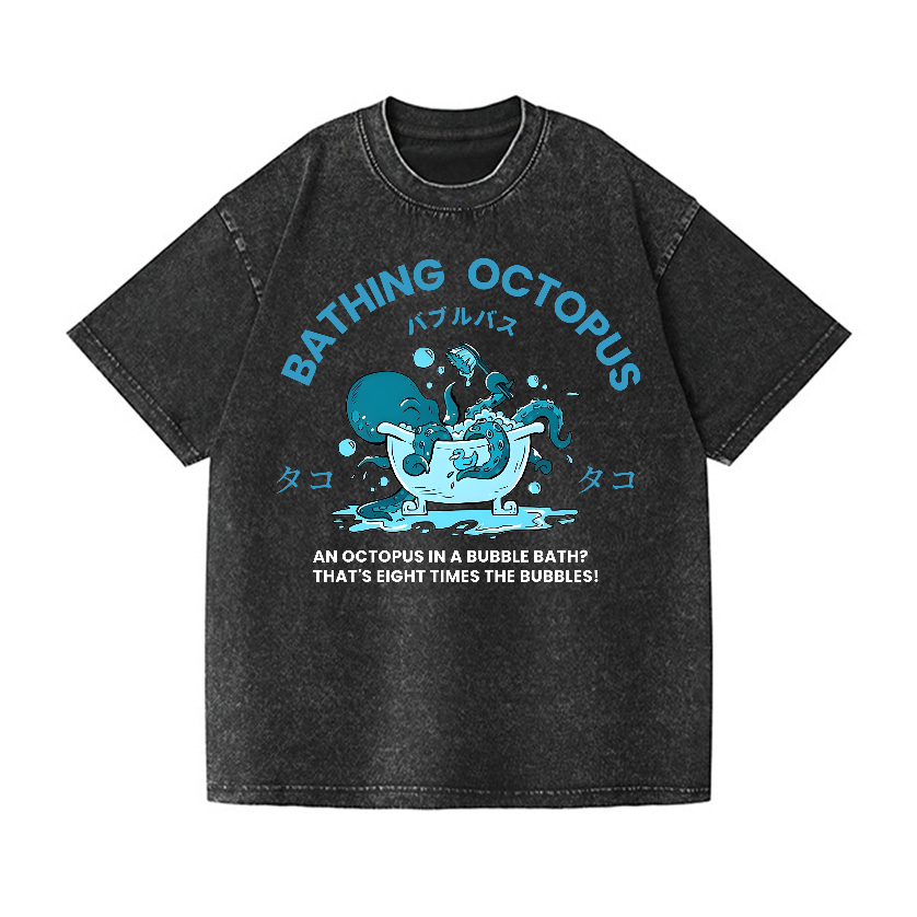 Bubble Bath Octopus Vintage Wash Japanese Design T-Shirt