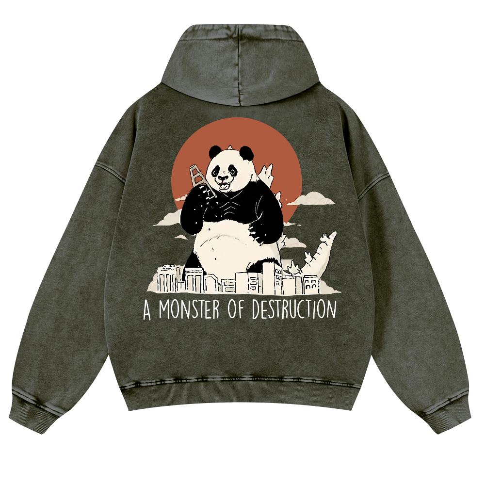 Panda Kaiju Vintage Washed Cotton Back Art Hoodie
