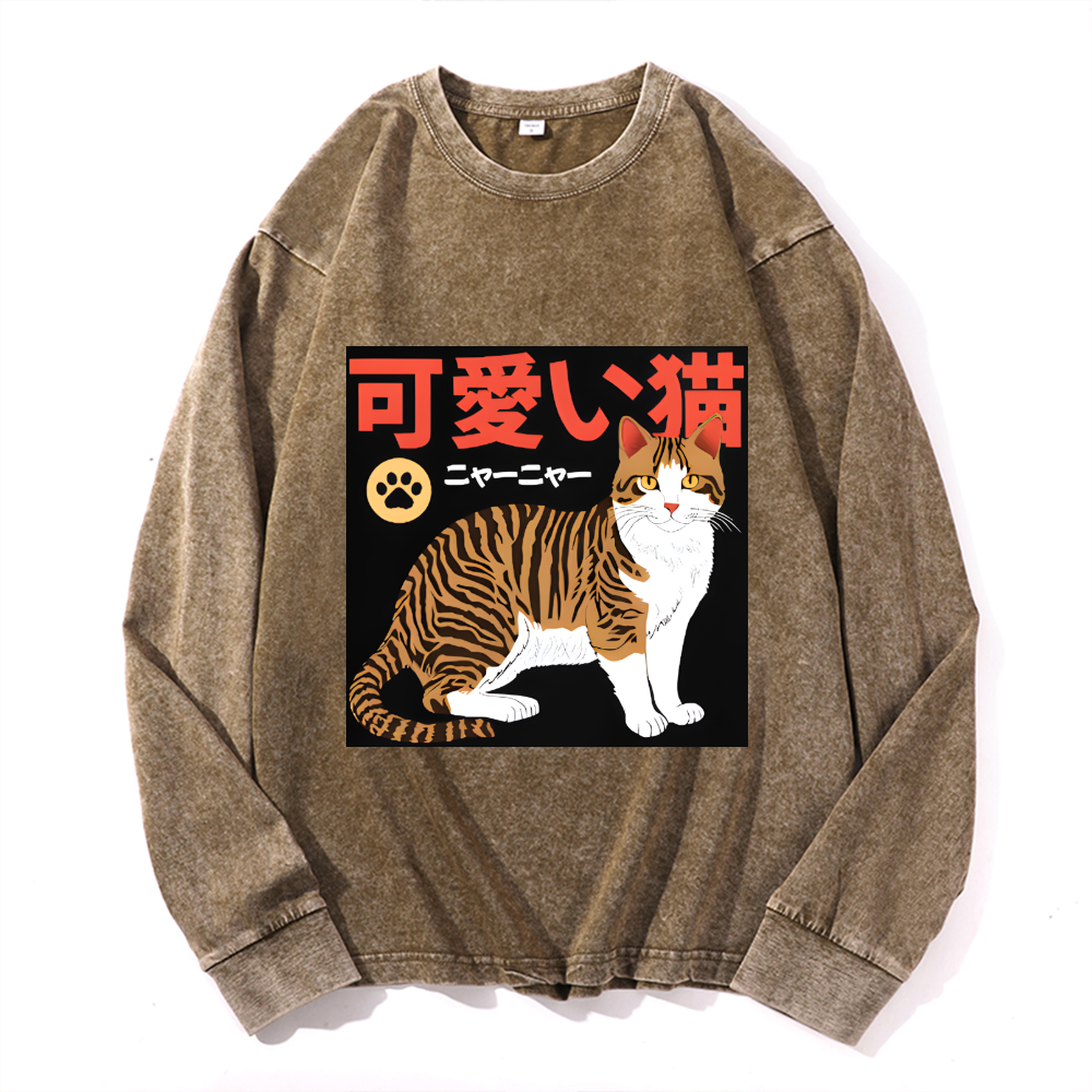 Vintage Cotton Wash Crewneck Long-Sleeve T-Shirt