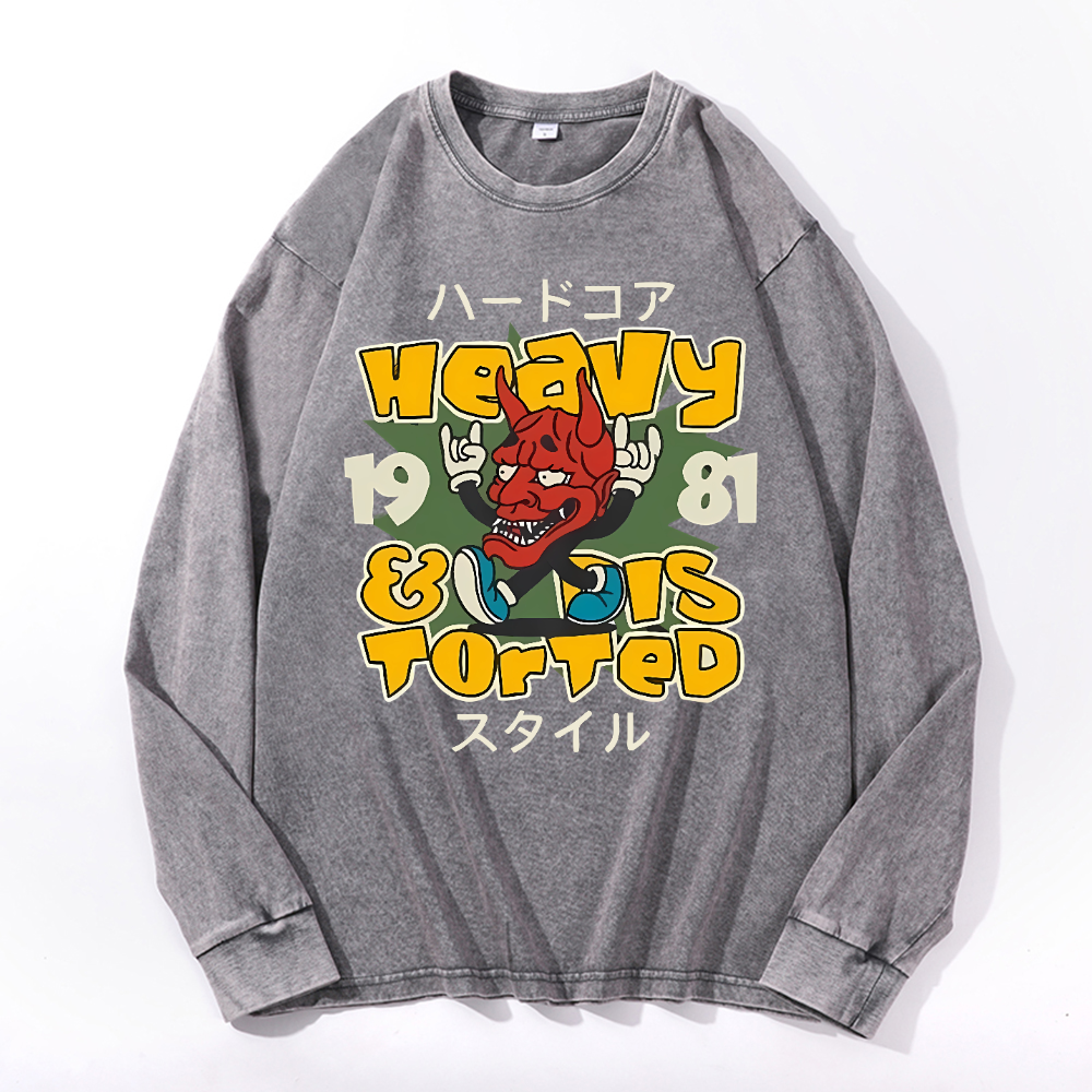 Vintage Cotton Wash Crewneck Long-Sleeve T-Shirt